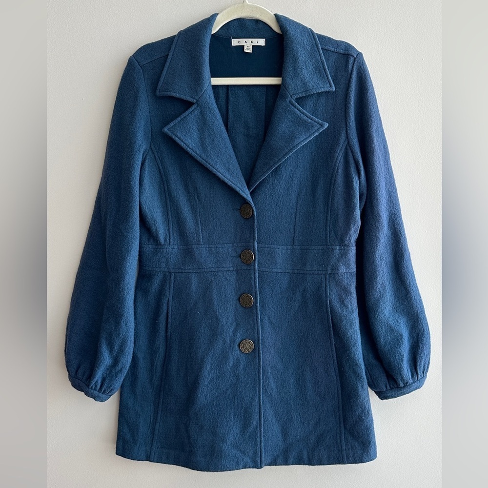 cAbi Teal Blue Aristocrat 100% Merino Wool Pea Coat, Women’s Overcoat, Medium